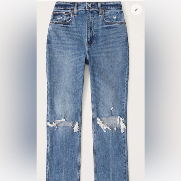 Abercrombie CurveLove Ultra HighRise Ankle Straight Jean 26 Ripped medium wash - Picture 1 of 5
